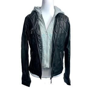 J2 Faux Leather Jacket with hood, with zip in liner